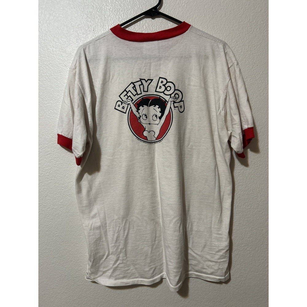 Vintage Betty Boop Cartoon Show Lunch Box Ringer Style Shirt Women's Size L Red - Picture 5 of 7